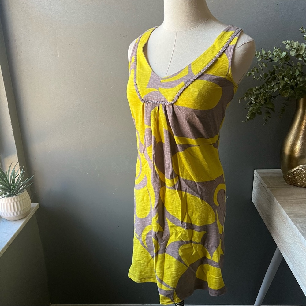 Boden Mod Floral Ric Rac Crochet Trim Dress Size 2 Regular Yellow
